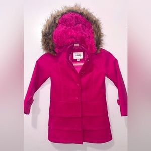 Girl Pink Sebby Ruffled Hem Wool Blend Coat..